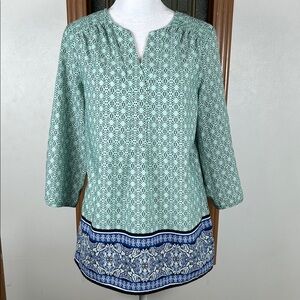 Croft & Barrow V Neck Tunic Small | Blue Green 3/4 Sleeve Casual Top